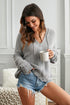 Zipper V-Neck Dropped Sleeve Hooded Solid Sweater